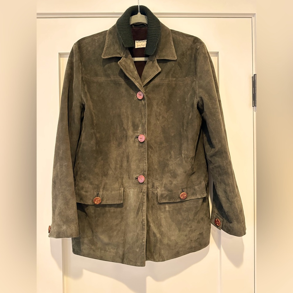 HENRY BEGUELIN Olive Suede Jacket Unisex M Small W Medium, Italian suede jacket